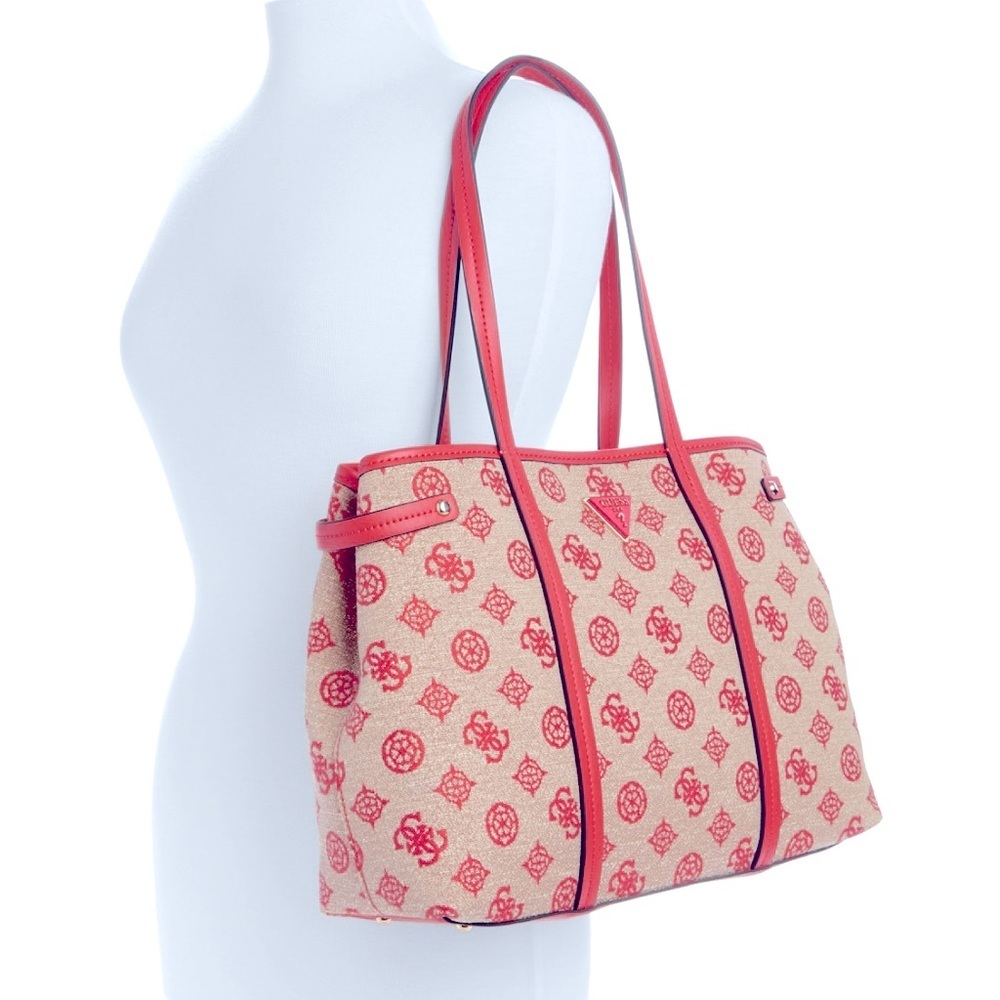 Guess Red and‎ Cream Patterned Tote